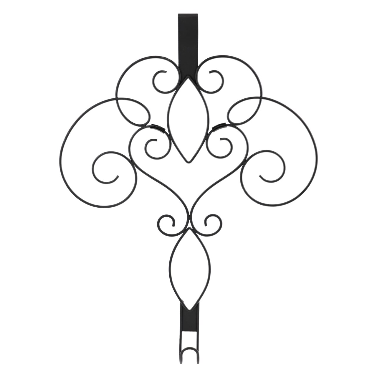 Haute Decor 18-inch Strong Metal Scrollwork Over The Door Wreath Hanger, Full Ornate Scroll Design - Matte Black Finish - Easily Holds Large and Heavy Wreaths and Swags